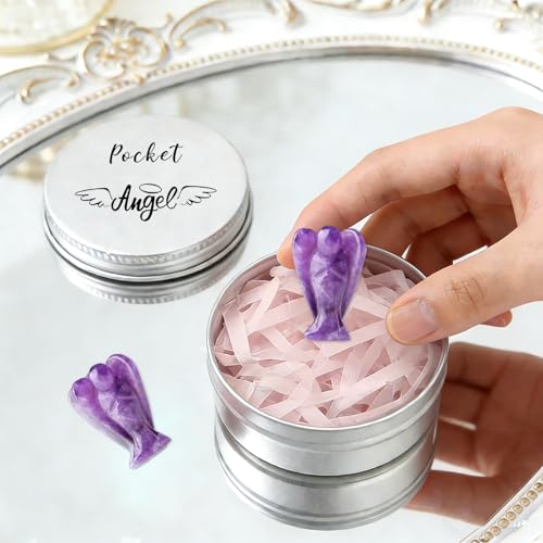 Amethyst Crystal Angel in Tin, Spiritual Gifts for Women, Healing Crystal Gifts, Guardian Angel Gifts, Inspirational Gift in a Tin