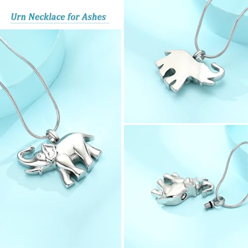 Hearbeingt Elephant Urn Necklaces for Ashes Memorial Cremation Jewelry A-Silver