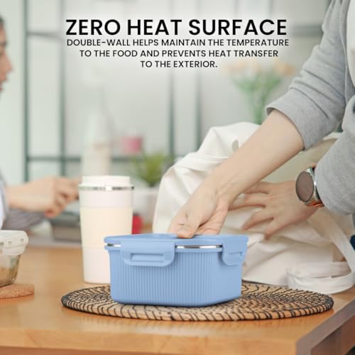 MILTON Cool Touch Square 800 Stainless Steel Container, 780 ml, Blue, Microwave Safe, Food Grade, BPA Free, Refrigerator Safe