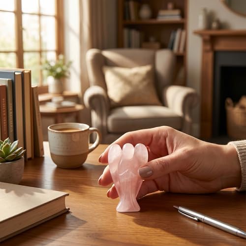 Crystal Guardian Angel, 2 inch Chakra Reiki Healing Crystal Figurine for Home Office Desk Decoration, Energy Balancing Pocket Stone for Women Men Teens in Bedroom Living Room Meditation Space