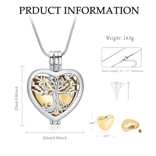 Cylinder and Heart Urn Necklace for Ashes for Women Men Memorial Lockets for Ashes Holder