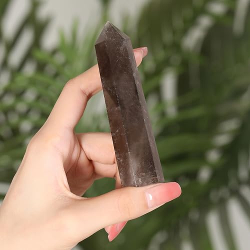 ZHIYUXI 3.7-4" Smoky Quartz Crystal Wand Hexagonal Pointed N # Smoky Quartz