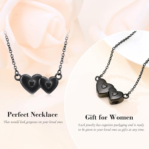 Minicremation Cremation Jewelry Urn Necklace for Ashes Double Heart Keepsake Pendant Gift for Women Funeral Memorial Urn Locket Black