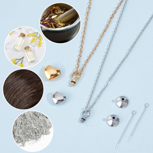 CREATCABIN 2 Packs Heart Urn Necklaces for Ashes, Silver & Gold