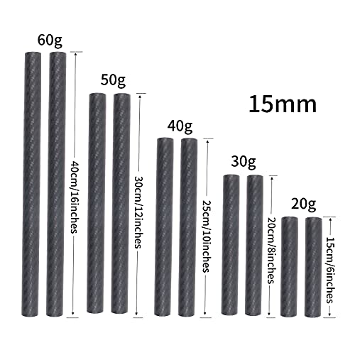 FocusFoto 15mm Carbon Fiber Rods 40cm/16inch Length for 15mm Rod Rail Support System DSLR Camera Rig (Pack of 2) Length 40cm/16inch Diameter 15mm