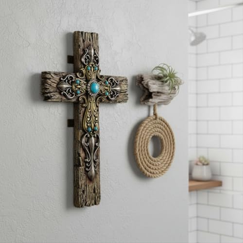 Comfy Hour 12 Inch Wall Cross, Rustic Religious Decor