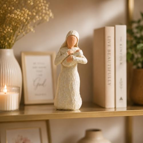Virgin Mary Statue, 5.91 Inch Resin Blessed Mother Religious Decor White 5.9" Tall