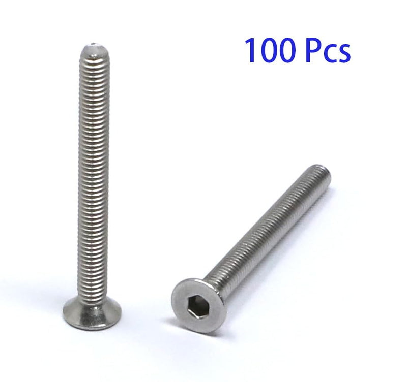 [Australia - AusPower] - iexcell 100 Pcs M3 x 30mm Thread Pitch 0.5 mm Stainless Steel 304 Hex Socket Flat Head Cap Screws Bolts Kit 