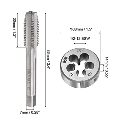 uxcell 1/2-12 BSW round threading dies, right-hand thread tap and die set with 2 pieces