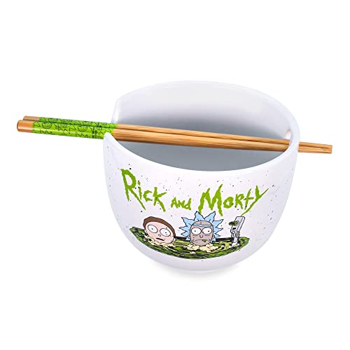 Rick and Morty Portal Japanese Ceramic Dinnerware Set | Includes 20-Ounce Ramen Noodle Bowl and Wooden Chopsticks | Asian Food Dish Set For Home & Kitchen | Adult Swim Cartoon Gifts and Collectibles
