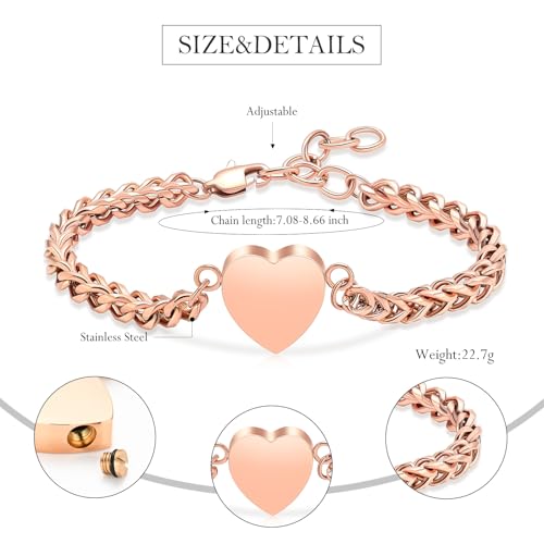 Hearbeingt Heart Cremation Urn Bracelet for Ashes Memorial Jewelry Women A-Rose Gold