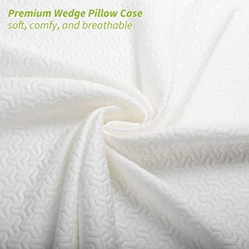 White MEOVEN wedge pillow cover with zipper and pockets, fits 24x24x7 inch wedge pillow, designed for comfort and convenience.