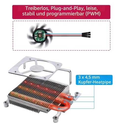 GeeekPi Ultra Thin ICE Tower Cooler for Raspberry Pi 4, Aluminum Active Cooler with 40 x 40 x 7 mm PWM Fan for Raspberry Pi 4 Model B 8GB/4GB/2GB For Pi 4