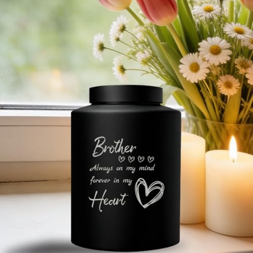 Brother Cremation Urn 5.9 x 3.9 Inch Black Large Stainless Steel Urns with Drawstring Bags Plastic Spoon Polishing Cloth Heart Cremation Human Ashes Keepsake for Memorial Funeral Decor