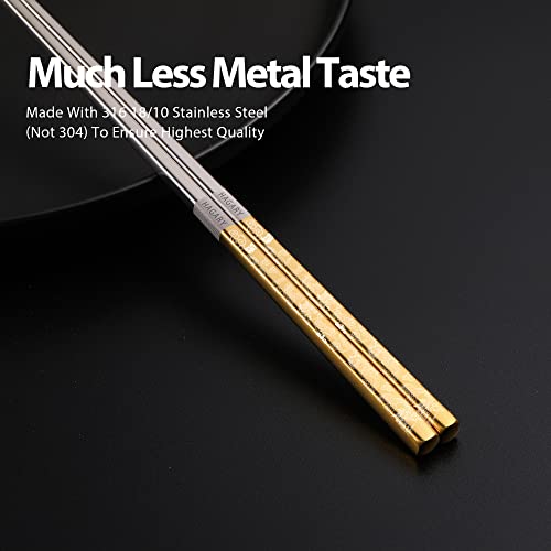 Hagary Dragon Chopsticks Metal Reusable Designed In Korea Japanese Style Stainless Steel 316 18/10 Non-Slip Dishwasher Safe Laser Etched (Gold - 5 Pairs) Gold - 5 Pairs