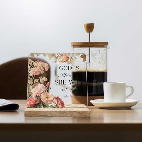Inspirational Rustic Christian Desk Decor Gifts for Women, God is Within Her She Will Not Fall Motivational Gifts