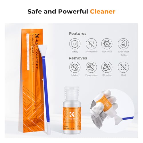 K&F CONCEPT APS-C Sensor Cleaning Kit,with 5 Pack Swabs,20ml Sensor Cleaner 16MM