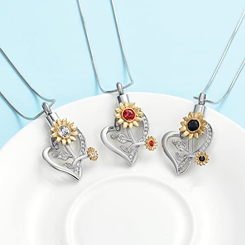 Sunflower Cremation Jewelry Heart Crystals Urn Necklace for Ashes for Women Human Ashes Pendant Pet Keepsake Memorial Jewellery Black