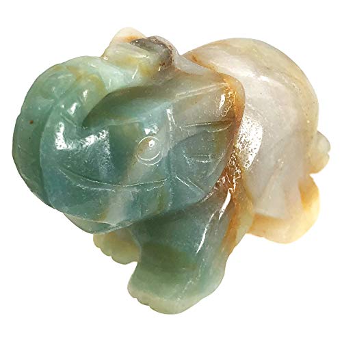 Amazonite Handcarved Elephant Statue Pocket Healing Figurine Sculpture 1.5" Amazonite