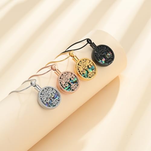 Cremation Jewelry Tree of Life Urn Necklace for Human Ashes for Women Men Abalone Shell Memorial Ashes Keepsake Pendant Rose Gold