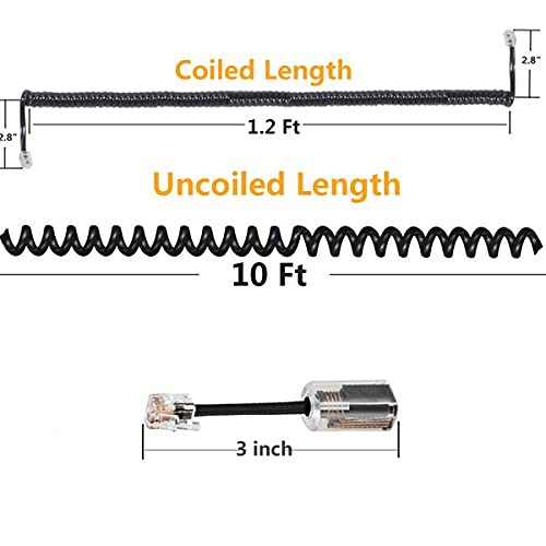 [Australia - AusPower] - Uvital Telephone Phone Handset Cable Cord, Coiled Length 1.2 to 10 Feet Uncoiled Landline Phone Handset Cable Cord RJ9/RJ10/RJ22 4P4C(Black,2 PCS) 2Pack Telephone Cord 