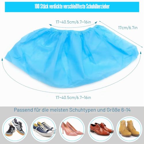 Disposable Shoe Covers, Pack of 100 (50 Pairs), Non-Slip Covers, Non-Woven Fabric Covers for Indoor and Outdoor Use (Blue)