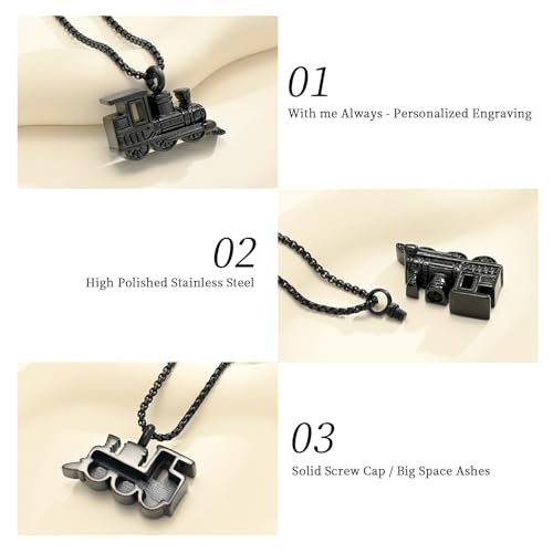 Oinsi Stainless Steel Mini Train Cremation Jewelry For Ashes Memorial Urn Necklace Keepsake Urn Pendant For Loved Ones Black