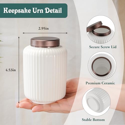 SOITIS Small Urns for Human Ashes 4.5 Inch Sharing Ceramic Urn for Ashes Mini Urns for Human Ashes Keepsake Urn for Human Ashes Funeral Memorial Holder White Urn for Women Men