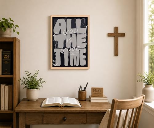 Christian Wall Art Framed, All Time God Is Good Inspirational Religious Typography 12"L x 16"W