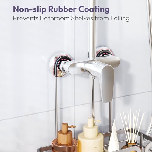 SWTYMIKI Shower Caddy Hanging Organizer - Over the Door Shower Caddy with Soap Holder, 11 Hooks, 2 Installation Ways, Stainless Steel Rustproof Bathroom Organizer, Sand Nickel