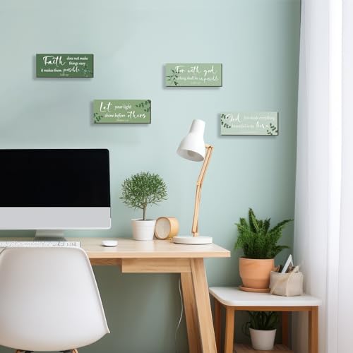 4 Pieces Christian Bible Verses Wall Decor Wooden Religious Art Green Sage Bathroom Decor Religious Gifts for Women Office Home Bedroom Bathroom Living Room(Green 10x4 Inches)