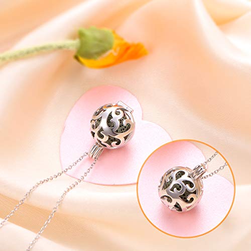 DAOCHONG S925 Sterling Silver Aromatherapy Essential Oil Diffuser Necklace Love Heart Locket Perfume Pendant Necklace Jewelry 18+2" Adjustable Chain 04_Ball Shape