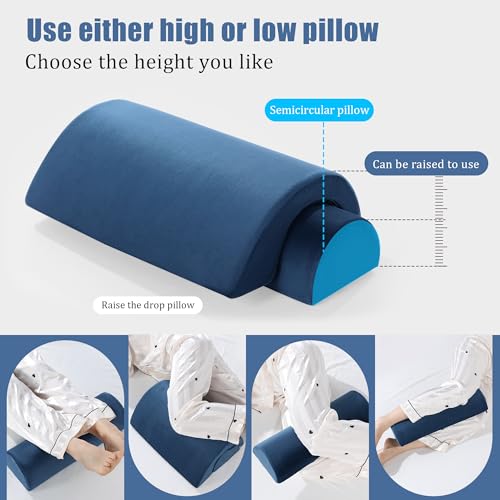 ROYALAY Half Moon Bolster Knee Pillow for Legs, Knees, Lower Back and Head, Adjustable Semi Roll Round Lumbar Support Pillow for Bed Sleeping, Health Large Half Moon Pillow for Reduce Pressure,Blue Navy Blue