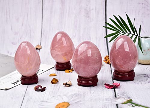 AMOYSTONE Natural Rose Quartz Decorative Egg, Extra Large Healing Stone, Irregular Crystal Carving for Home Decor & Reiki, 4-4.2", Collection & Gift 2X-Large Pink