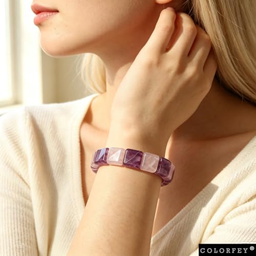 Natural Stone Amethyst Bracelet for Women - Handmade Healing Crystal Amethyst Rose Quartz Beaded Bracelets, Premium Energy Gemstone Bracelets Unique Double Protection Jewerly for Women Amethyst Rose (S)