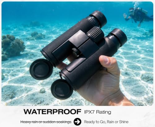 HONTRY 10x42 Binoculars with IPX7 Waterproof Protection Black Mid Size