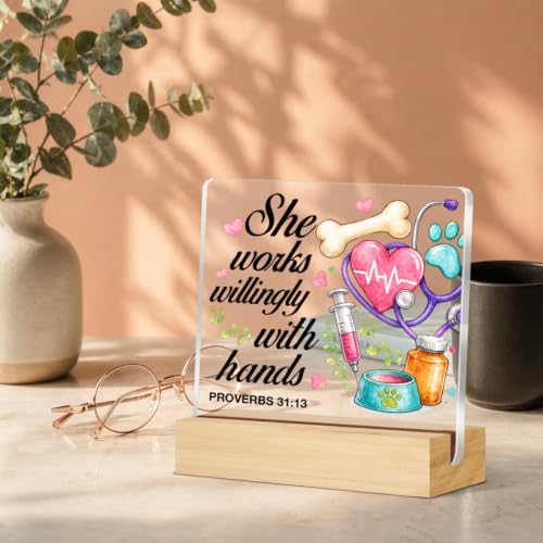 Vet Tech Gifts for Women Men, Christian Veterinary Acrylic Desk Sign Decor Veterinary-i