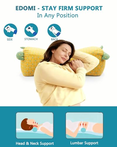 Yellow Edomi round neck pillow filled with buckwheat, ideal for cervical support and neck pain relief.