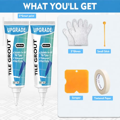 Tile Grout Repair Kit, 2 Pack White Grout Paint for Bathroom Shower Kitchen