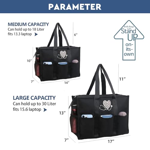 ABAMERICA Nurse Bag Work Nursing Bag Multi Pockets Waterproof Zipper Clinical Bag for Nursing Students B23 - Nurse Black with M B23 - Nurse Black With Leopard Embroidery