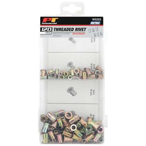 Performance Tool W5252 120-piece metric threaded rivet assortment kit in storage case