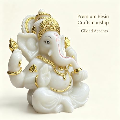 Indian God Lord Ganesha Statue,White Lmitation Glass Hindu Elephant Statue Ganpati Idol Buddha Sculptures,Hindu Gift,Home Temple Mandir Meditation Yoga Room Decor 5.5" White 5.5"