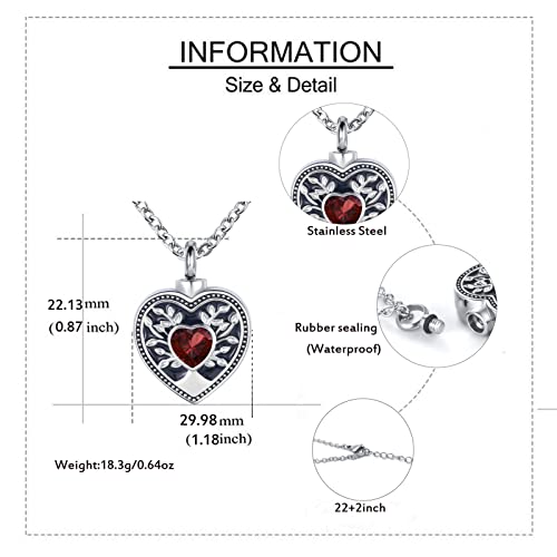 QeenseKc Heart Tree Life Cremation Urn Necklaces for Ashes Big Crystal Memorial Urn Locket Pendant Necklace for Human Pet