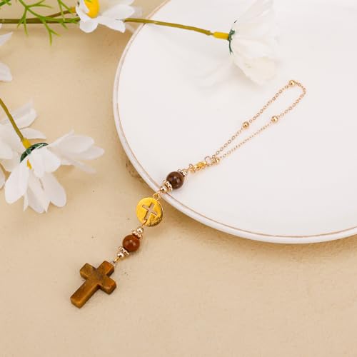 Cross Crystal Car Charm for Rear View Mirror, Cute Boho Car Mirror Hanging Accessories for Women (Yellow) Yellow