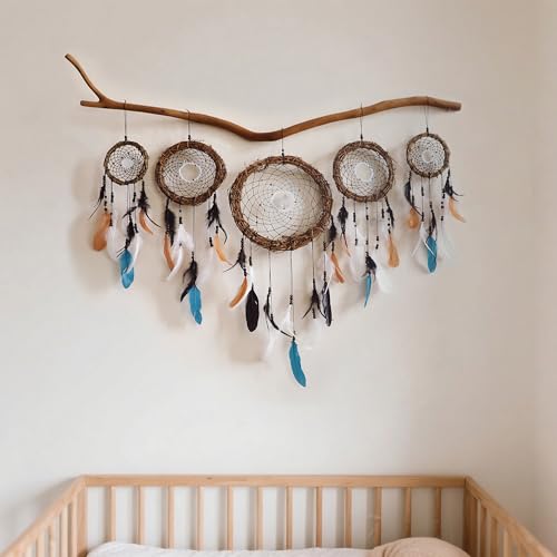 Artilady Dream Catchers Rattan Wall Decor, Boho Native Americn & Crystal Blue Mix