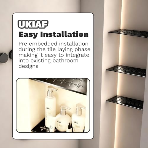 12 Inch Aluminum Brushed Black Shower Niche Shelf Rectangular Bathroom Niche Shelf with Floral Design Fits Prefabricated Tile Niches 1 Pack Aluminum Matte Brushed Black