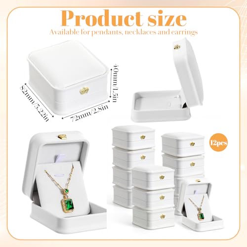 Set of 12 White Necklace Boxes for Jewelry Gift, Premium PU Leather Necklace Jewelry Gift Box with Velvet Interior for Pendant, Engagement, Wedding, Valentine's Day