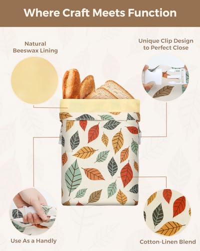 Beeswax Bread Bags for Homemade Bread,Reusable Beeswax Bags for Sourdough, 2 Pack Cotton Linen Food Storage Bag to Keep Fresh - Easy to Clean Organic Beeswax Bag Extra Large 17x12 in