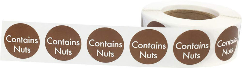 Contains Nuts Labels .75 Inch Round Circle Dots 500 Adhesive Stickers (Pack of 2) 3/4" Circle (Pack of 2)