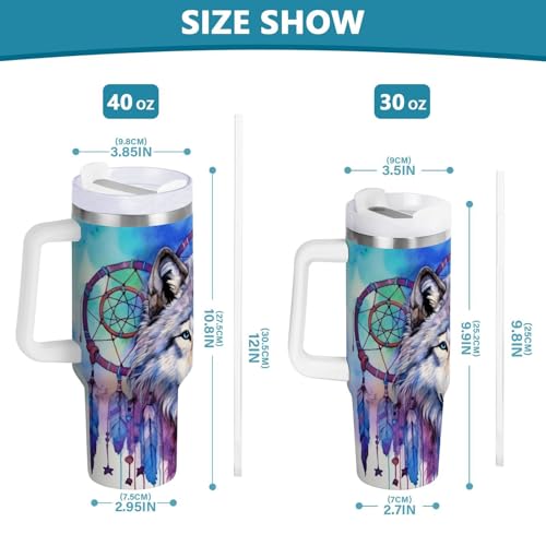 YETTASBIN Wolf 40 oz Tumbler with Handle, Stainless Steel Vacuum Insulated Sports Water Bottle, Leak-proof Travel Coffee Mug Cup with Lid and Straw for Water, Iced Tea or Coffee 40 Ounces